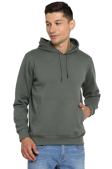 Mens Fleece Plain Fern Green Hoodie