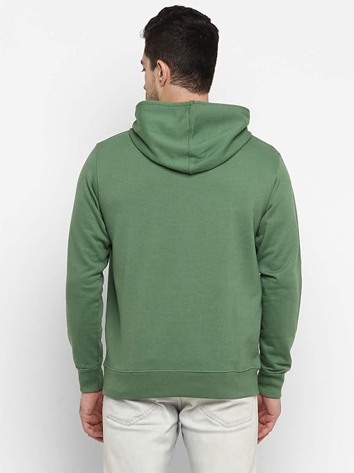 Mens Fleece Plain Green Hoodie - Image 2