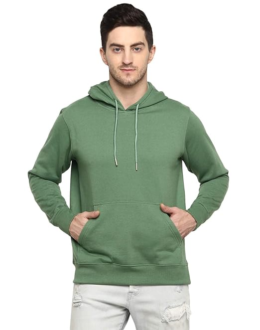 Mens Fleece Plain Green Hoodie