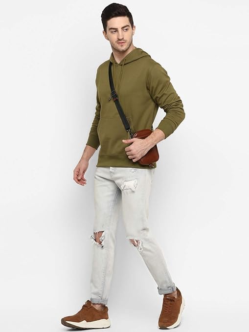 Mens Fleece Plain Olive Green Hoodie - Image 3