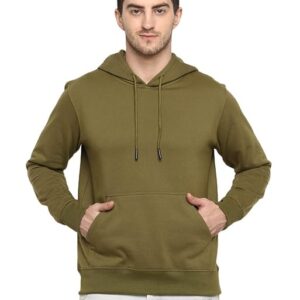 Mens Fleece Plain Olive Green Hoodie