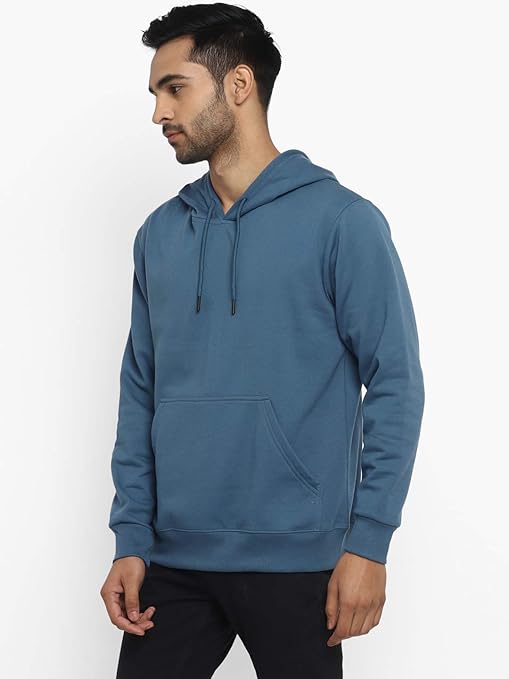 Mens Fleece Plain Persian Blue Hoodie - Image 3