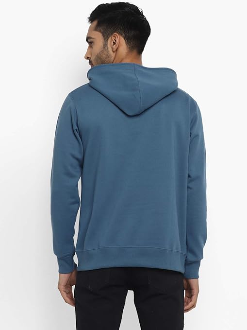 Mens Fleece Plain Persian Blue Hoodie - Image 2