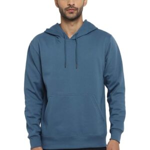Mens Fleece Plain Persian Blue Hoodie