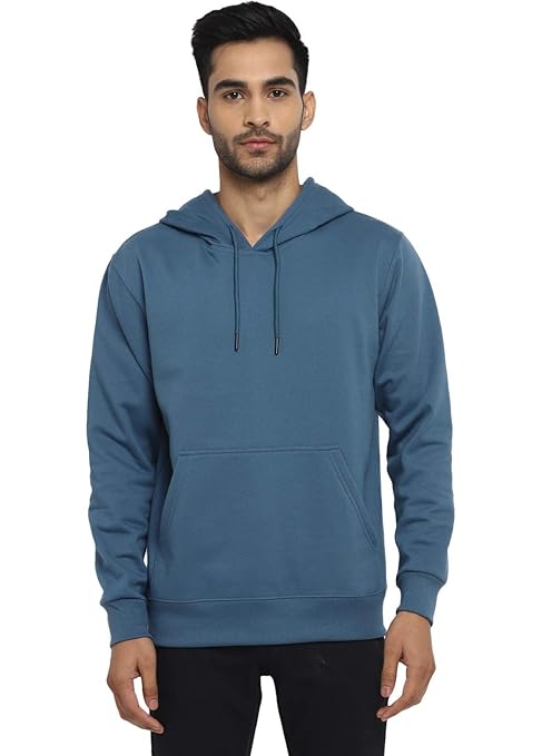 Mens Fleece Plain Persian Blue Hoodie