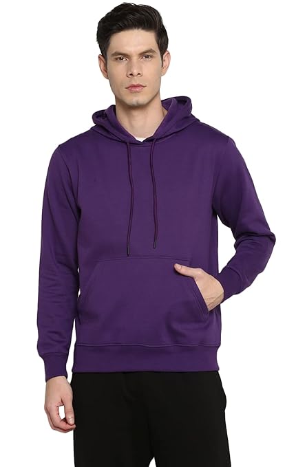 Mens Fleece Plain Purple Hoodie