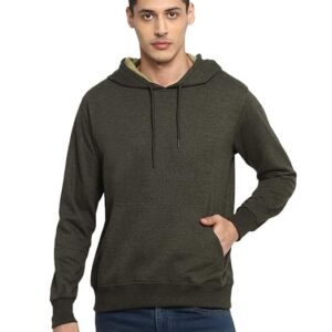 Mens Fleece Plain Olive Melange Hoodie