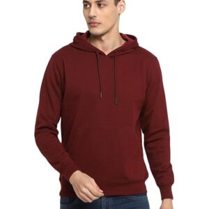 Mens Fleece Plain Wine Hoodie