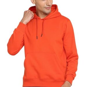 Mens Fleece Plain Orange Hoodie