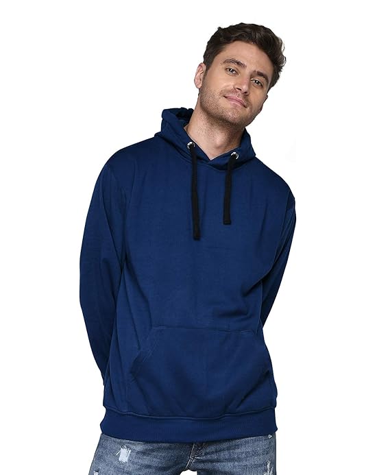 Men Plain Solid Blue Hoodie