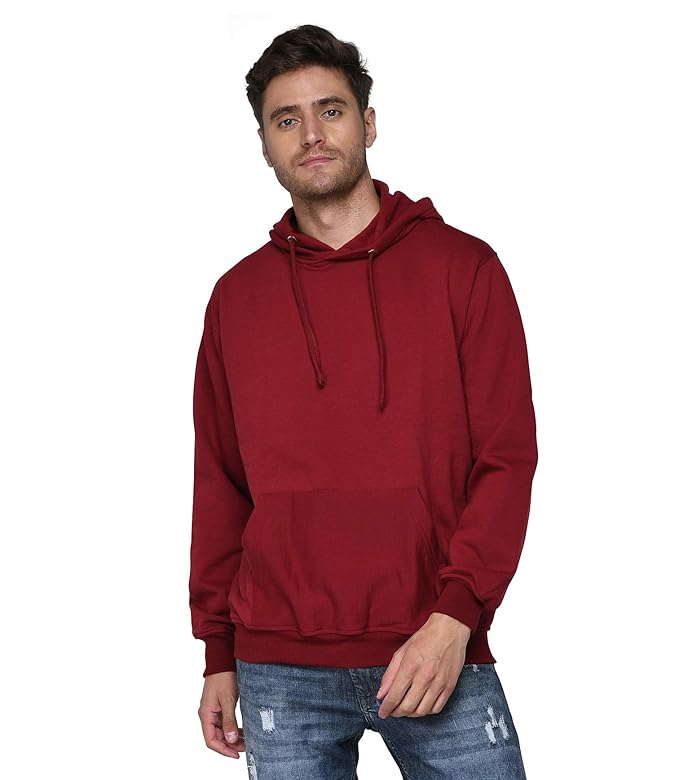 Men Plain Solid Maroon Hoodie