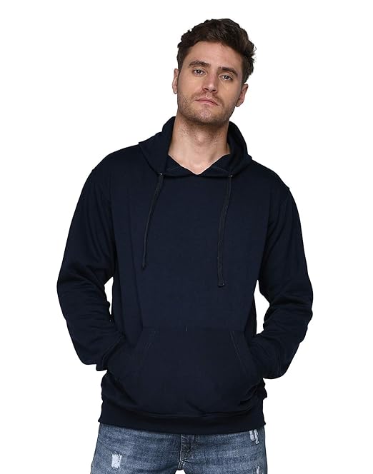 Men Plain Solid Navy Blue Hoodie