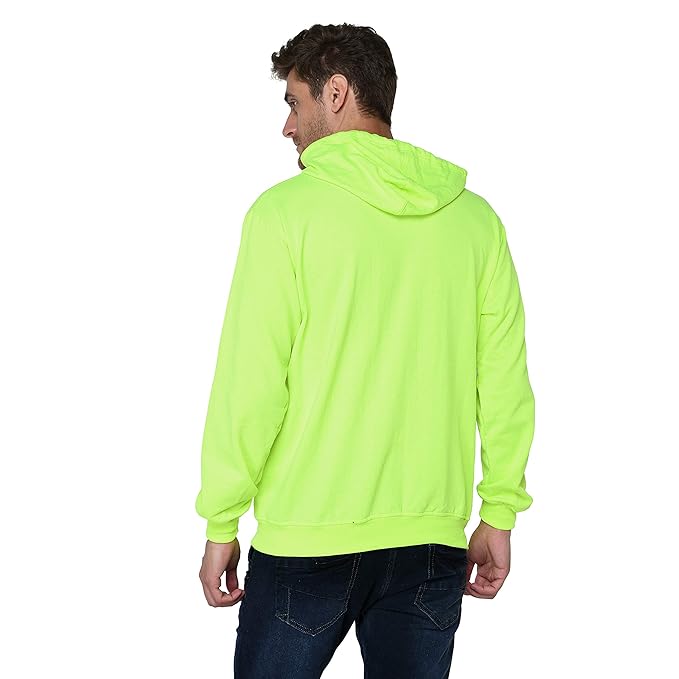 Men Plain Solid Neon Green Hoodie - Image 3