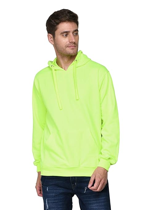 Men Plain Solid Neon Green Hoodie