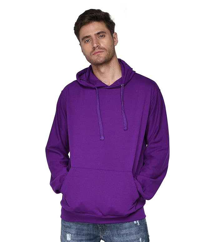 Men Plain Solid Purple Hoodie