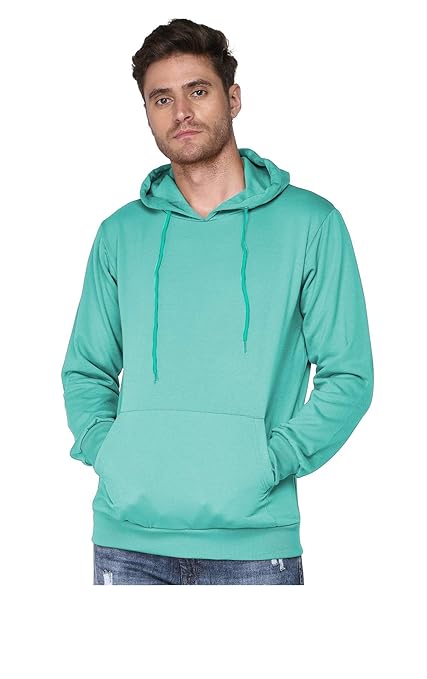 Men Plain Solid Torquoise Green Hoodie