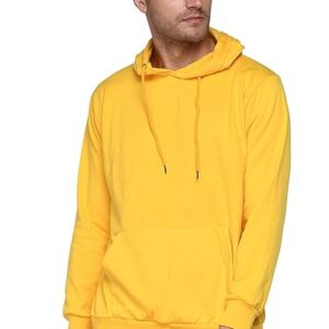 Men Plain Solid Yellow Hoodie