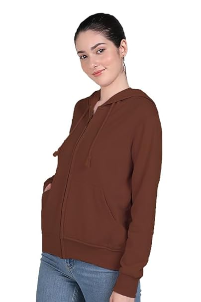 Women Plain Zipper Brown Jacket - Image 3