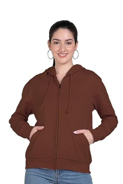 Women Plain Zipper Brown Jacket