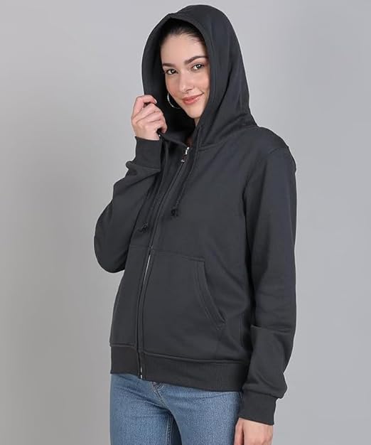Women Plain Zipper Black Jacket - Image 3