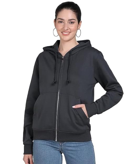 Women Plain Zipper Black Jacket