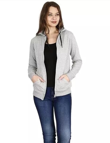 Wome Plain Zipper Grey Milange Jacket - Image 3