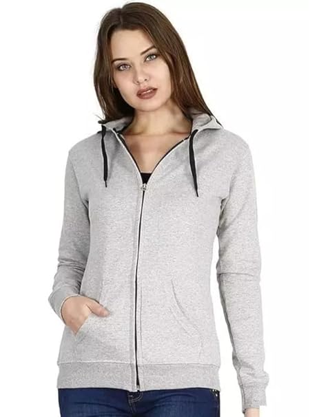 Wome Plain Zipper Grey Milange Jacket - Image 2