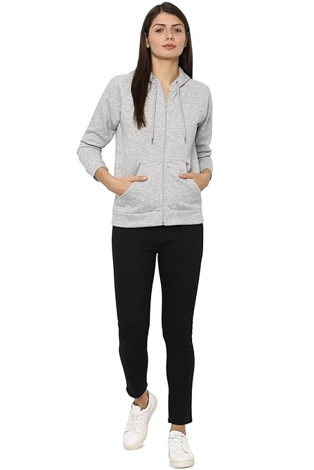 Women Plain Cotton Grey Hooded - Image 3