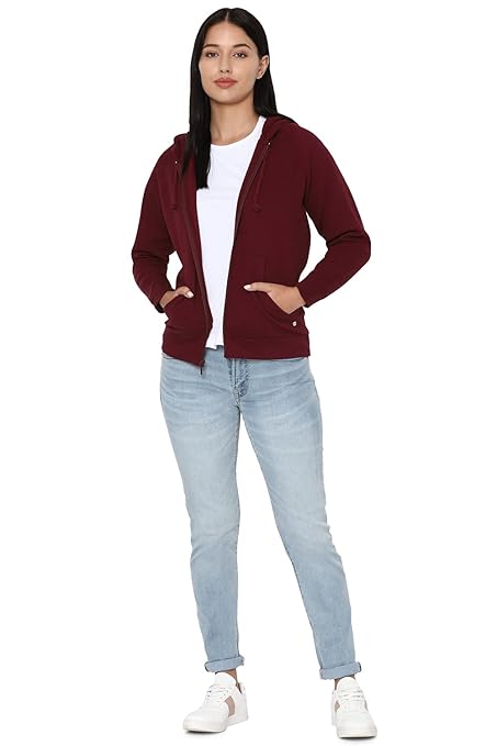 Women Plain Cotton Maroon Hooded - Image 3