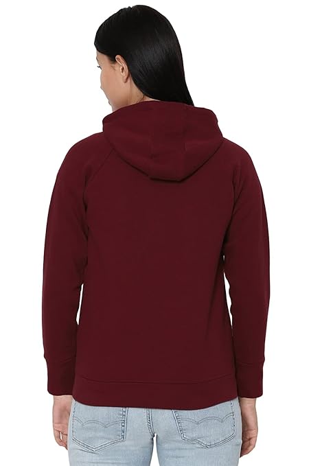 Women Plain Cotton Maroon Hooded - Image 2
