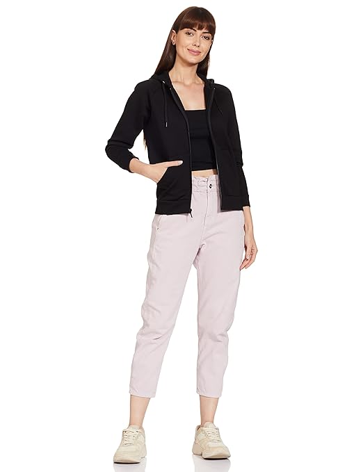 Women Plain Cotton Black Hooded - Image 3