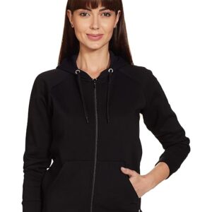 Women Plain Cotton Black Hooded