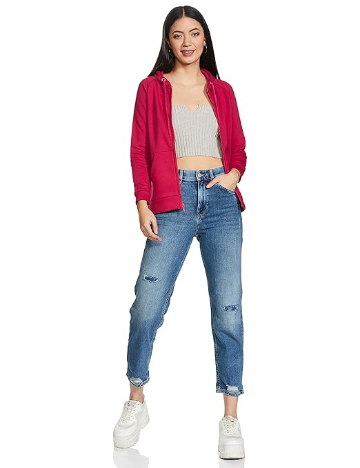 Women Plain Cotton Pink Hooded - Image 3