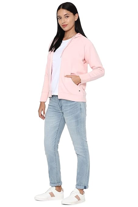 Women Plain Cotton Light Pink Hooded - Image 3