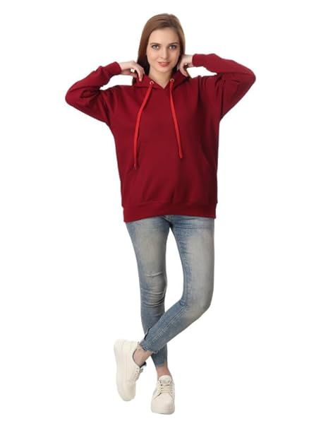 Women Cotton Plain Maroon Hooded - Image 3
