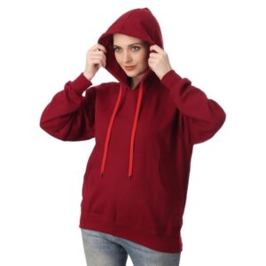 Women Cotton Plain Maroon Hooded