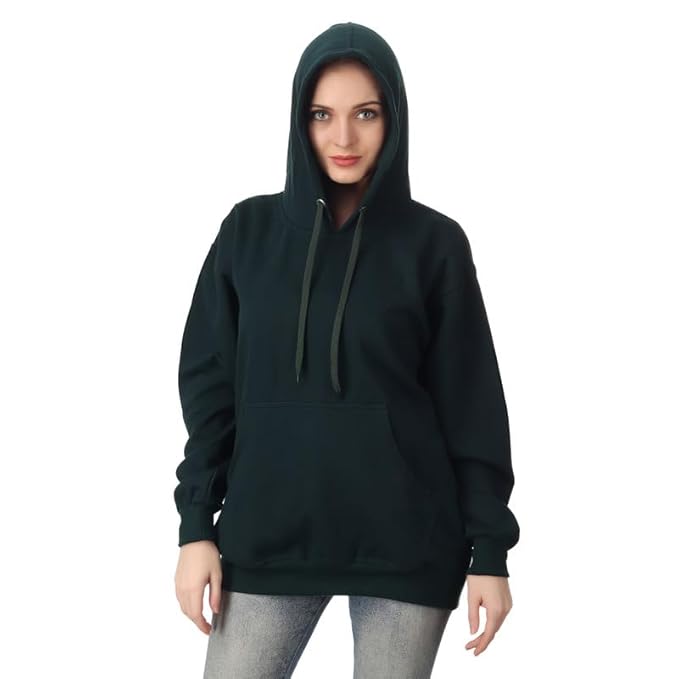 Women Cotton Plain Olive Hooded - Image 3