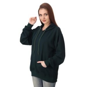 Women Cotton Plain Olive Hooded