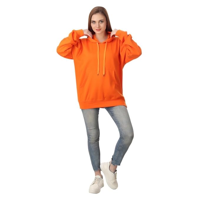 Women Cotton Plain Orange Hooded - Image 3