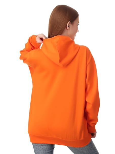 Women Cotton Plain Orange Hooded - Image 2
