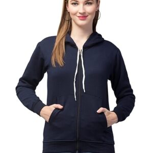 Women Pain Hooded Navy Blue Jacket