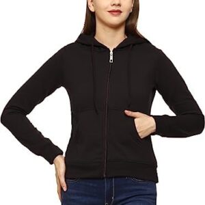 Women Winter Plain Black Jacket