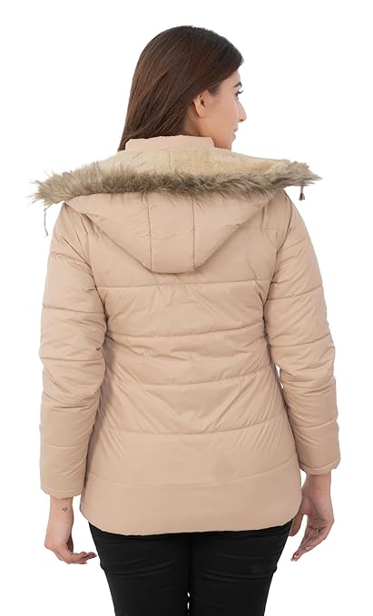 Women Hooded Collar Beige Jacket - Image 2