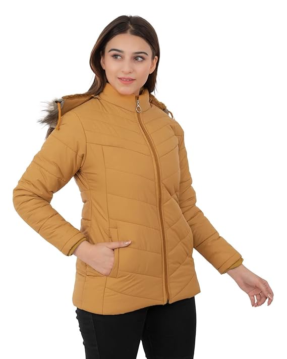 Women Hooded Collar Brown Jacket - Image 3