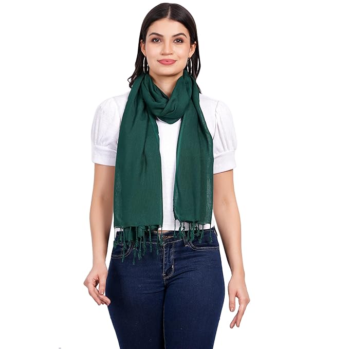 Women Cotton Green Scarf