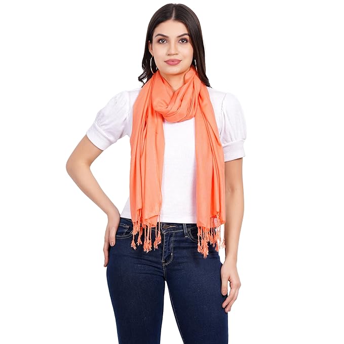 Women Cotton Orange Scarf