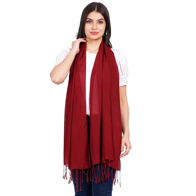 Women Cotton Red Scarf