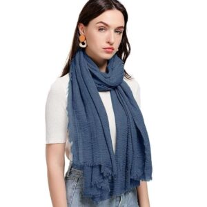 Women Crinkle Cotton Dark Blue Scarf