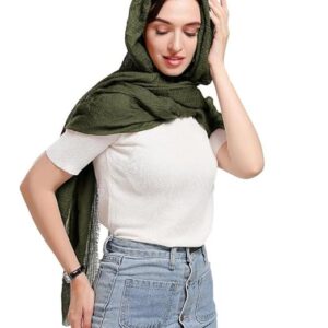 Women Crinkle Cotton Olive Green Scarf