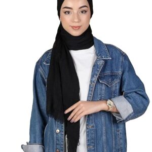 Women Crinkle Cotton Black Scarf
